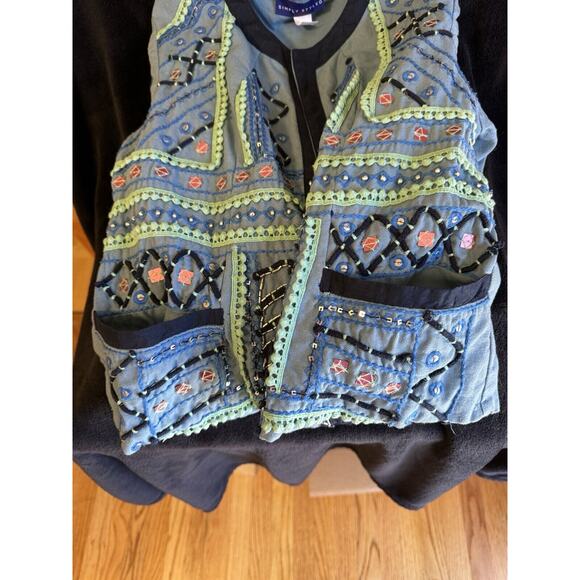 Simply Styled Sears Embellished Jacquard Jacket Beaded Embroidered Boho Womens M - Picture 11 of 12